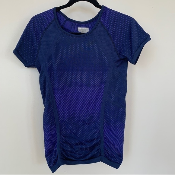 Athleta Speed Light Purple & Black Short Sleeve Top w/Ruching Size M - Picture 1 of 7